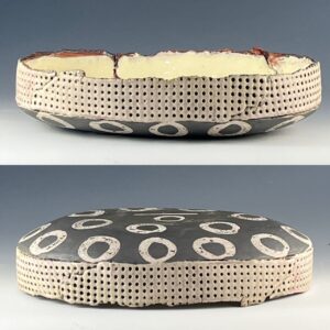 Oval Serving Bowl w/ circles & texture - black & white