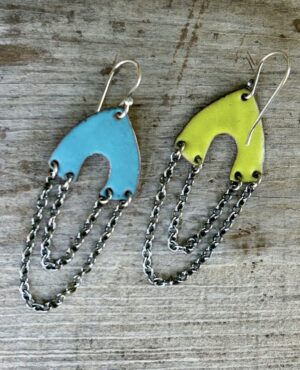 Silver & Enamel Chain Dangle Earrings